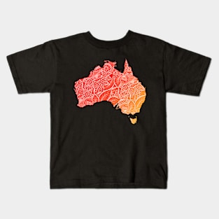 Colorful mandala art map of Australia with text in red and orange Kids T-Shirt